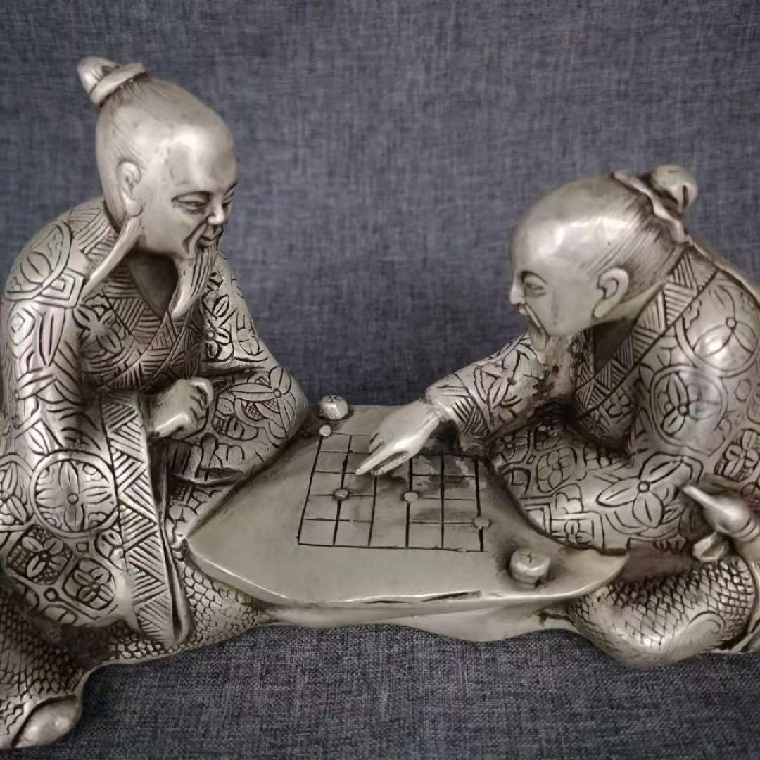時代物 旧家整理品 古玩 中国古美術 老人将棋銅器置物 [138]