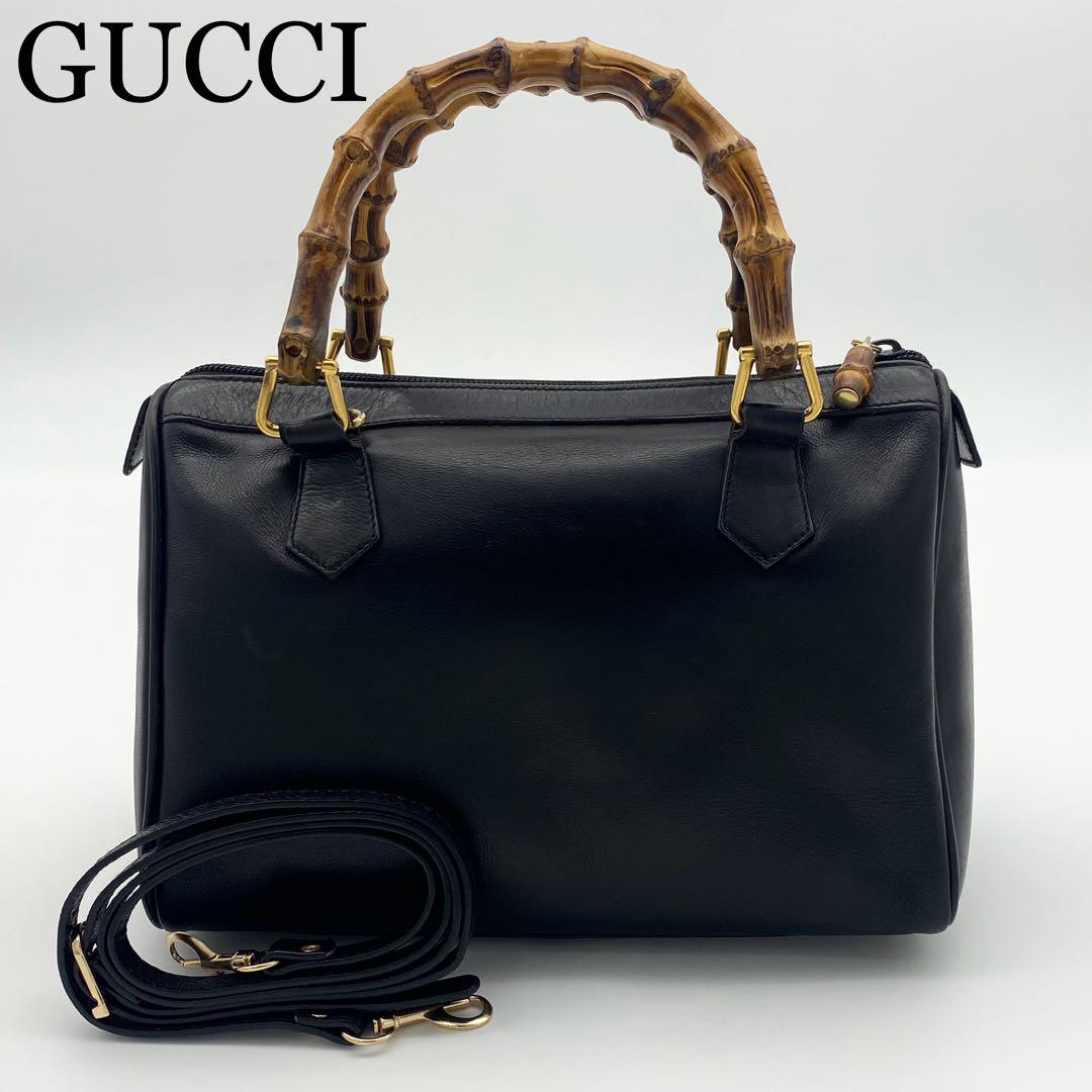 GUCCI 2way ハンドバッグ　バンブー　レザー　ブラック　ミニボストン