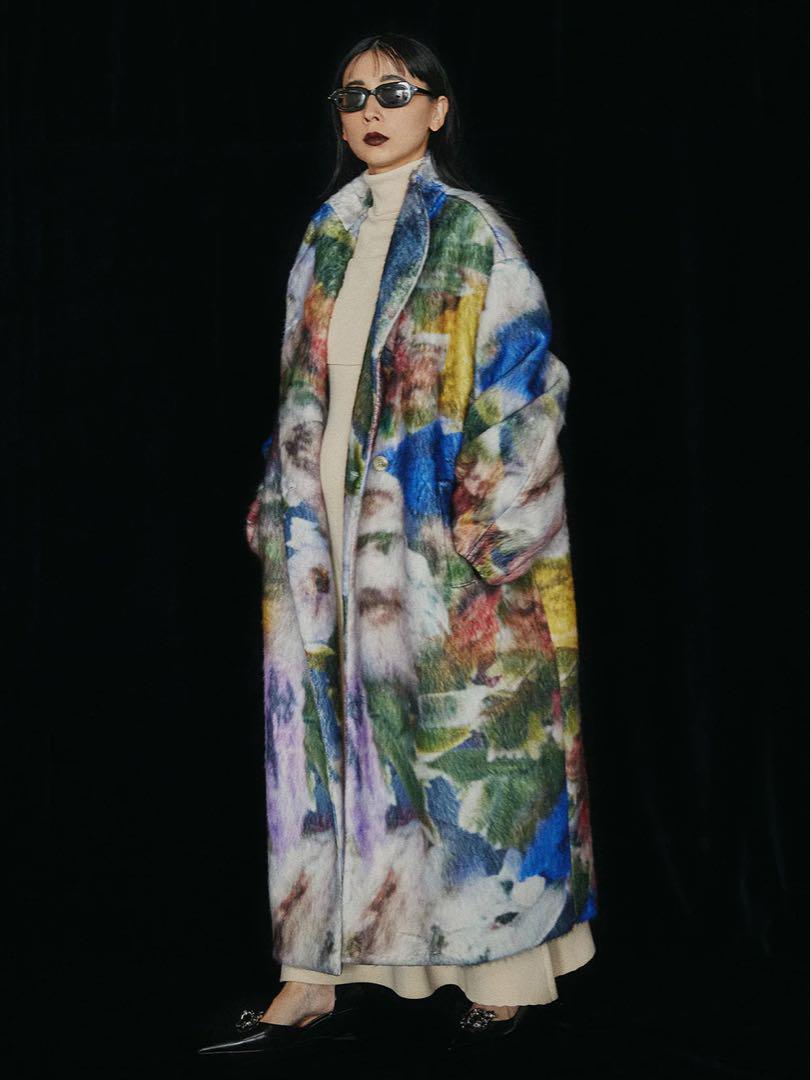 Ameri♡ UND TEXTURE ART FLOWER SHAGGY コート UND TEXTURE ART FLOWER SHAGGY COAT（チェスターコート