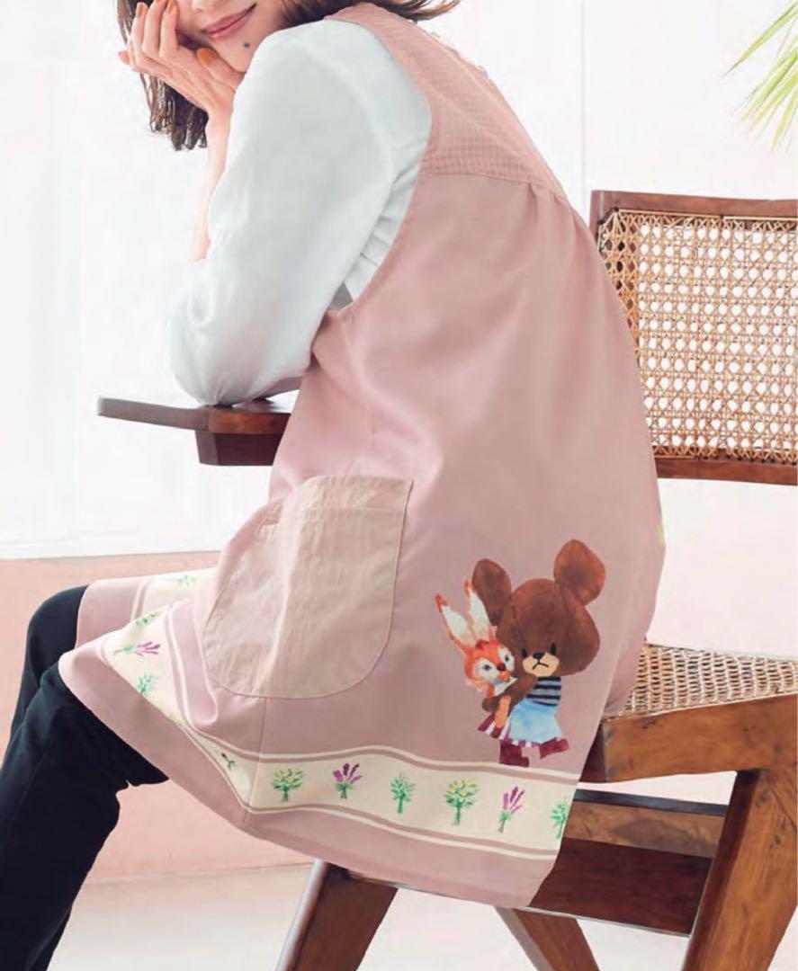 保育士エプロン　学研くまのがっこうフラワーテープエプロンスモーキーピンク ♡ 学研 くまのがっこうフラワーテープエプロンスモーキーピンク