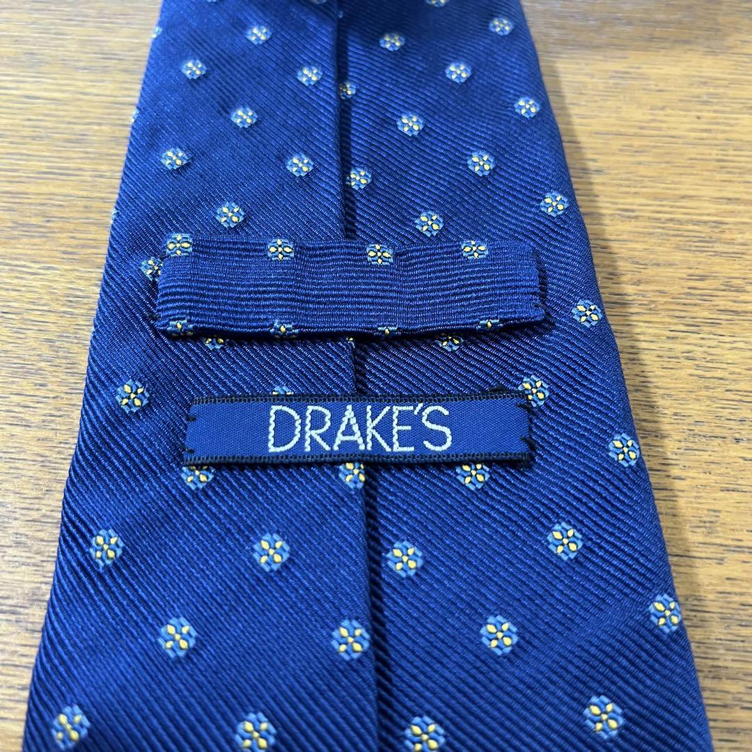 DRAKE'Sドレイクス　ネイビー 小紋柄　シルク ネクタイ　小紋タイ