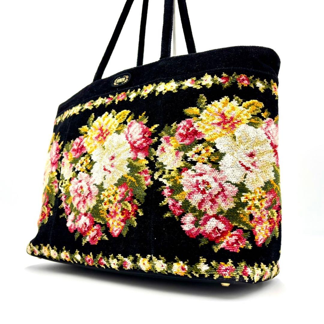 フェイラー ラビリンス シュニール織 肩掛け トートバッグ ブラックFEILER