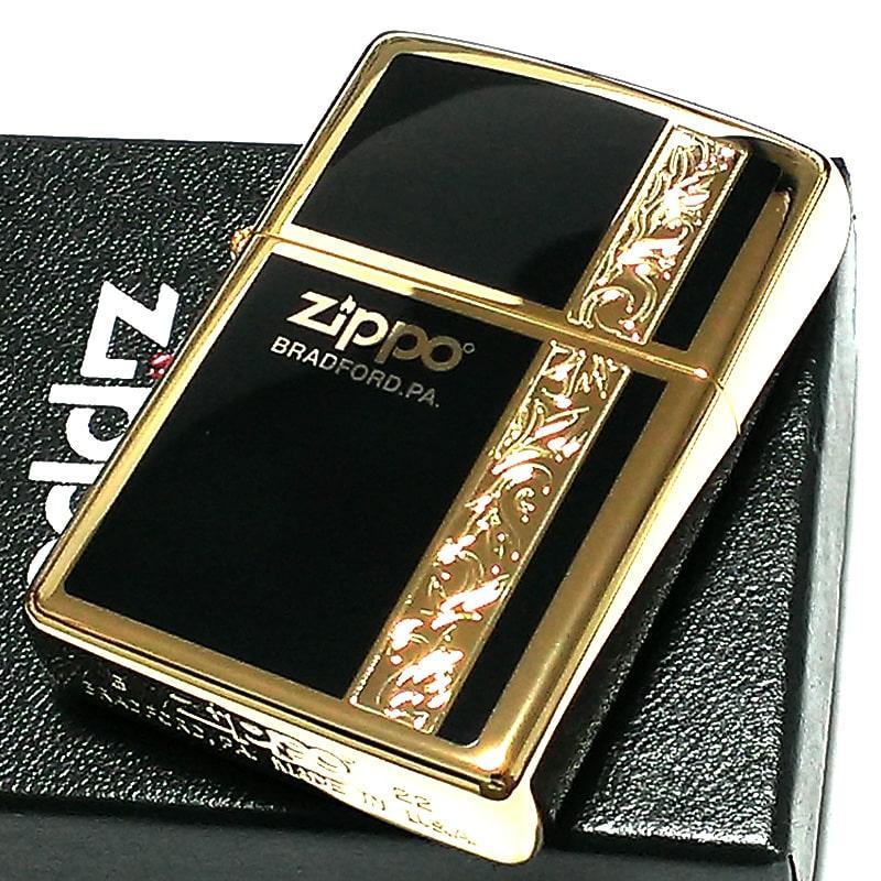 ZIPPOライター シンプル アラベスク ライン入り ロゴ 金 両面加工 ジッポ