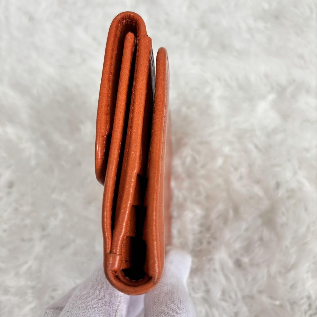 美品 HIROFU 二つ折り 折り財布 オレンジ レザー ロゴ