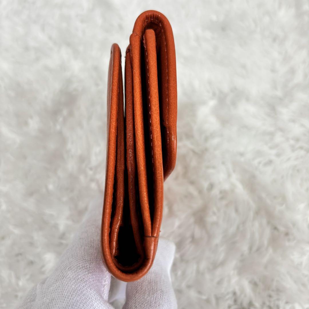 美品 HIROFU 二つ折り 折り財布 オレンジ レザー ロゴ