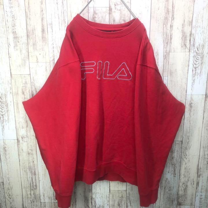 フィラ 赤 レッド 刺繍ロゴ ゆるだぼ rcEDm-m56785700939 FILA スウェット トレーナー 古着 再入荷低価