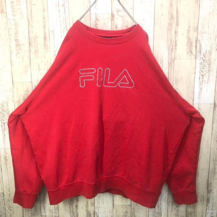 フィラ 赤 レッド 刺繍ロゴ ゆるだぼ rcEDm-m56785700939 FILA スウェット トレーナー 古着 再入荷低価