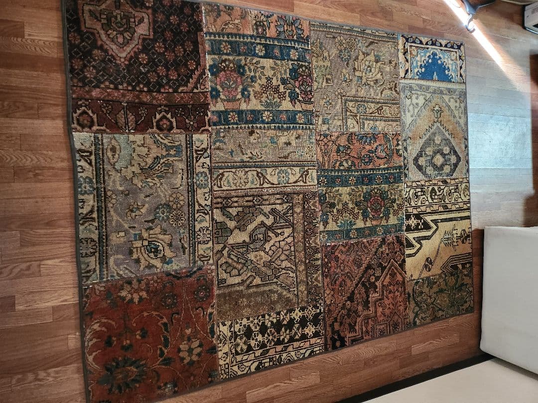 ヴィンテージ手織りペルシャ絨毯 パッチワーク 193×148cm目立った傷や汚れなし