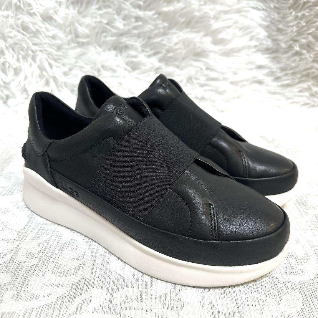 UGG アグ モカシン ブラック 24cm相当 黒 レザー 美品✨【UGG】アグ 24㎝ スニーカー スリッポン レザー ブラック