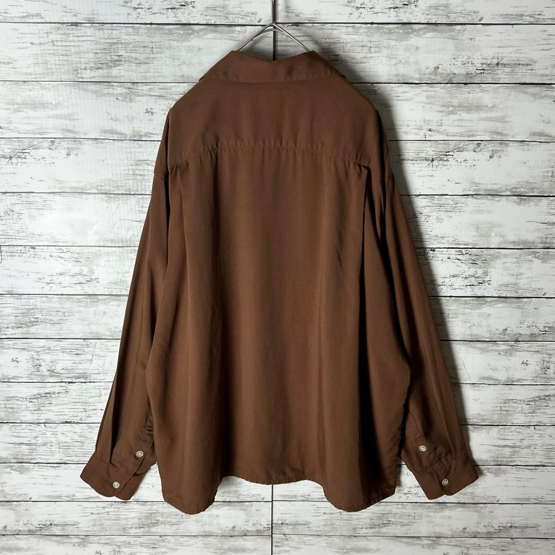 3487M【美品】ワコマリア☆50'S オープンカラー 長袖シャツ ブラウン
