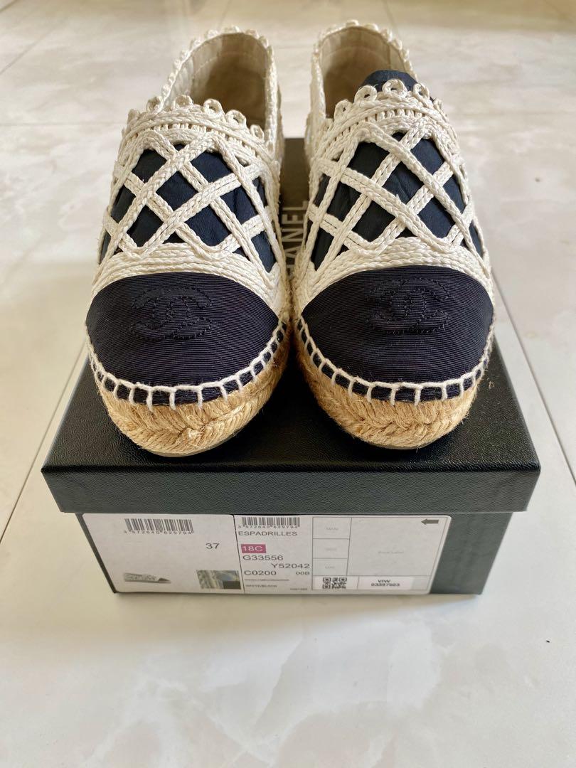室内履きのみ CHANEL レース エスパドリーユ スニーカー 37 シャネル
