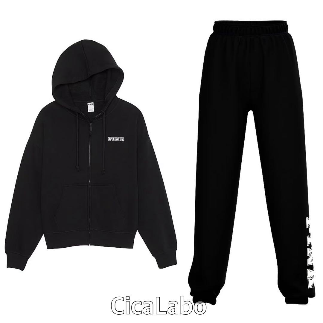 【新品】VS PINK パーカー ジョガーパンツ セットアップ ブラック S 新品】VS PINK パーカー ジョガーパンツ セットアップ ブラック S