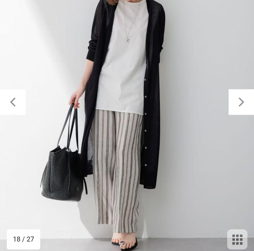 23区【洗える】リネンストライプ ワイド パンツ 26,400円