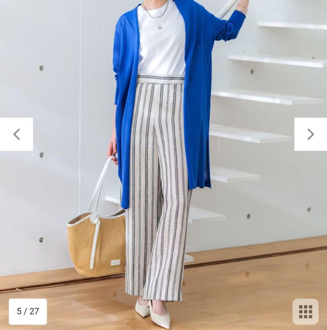 23区【洗える】リネンストライプ ワイド パンツ 26,400円