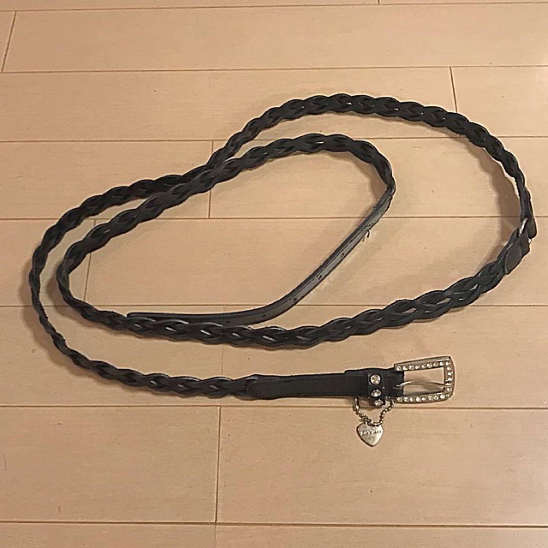 JAYRO 黒 編み込みデザイン ベルト ストーンバックル