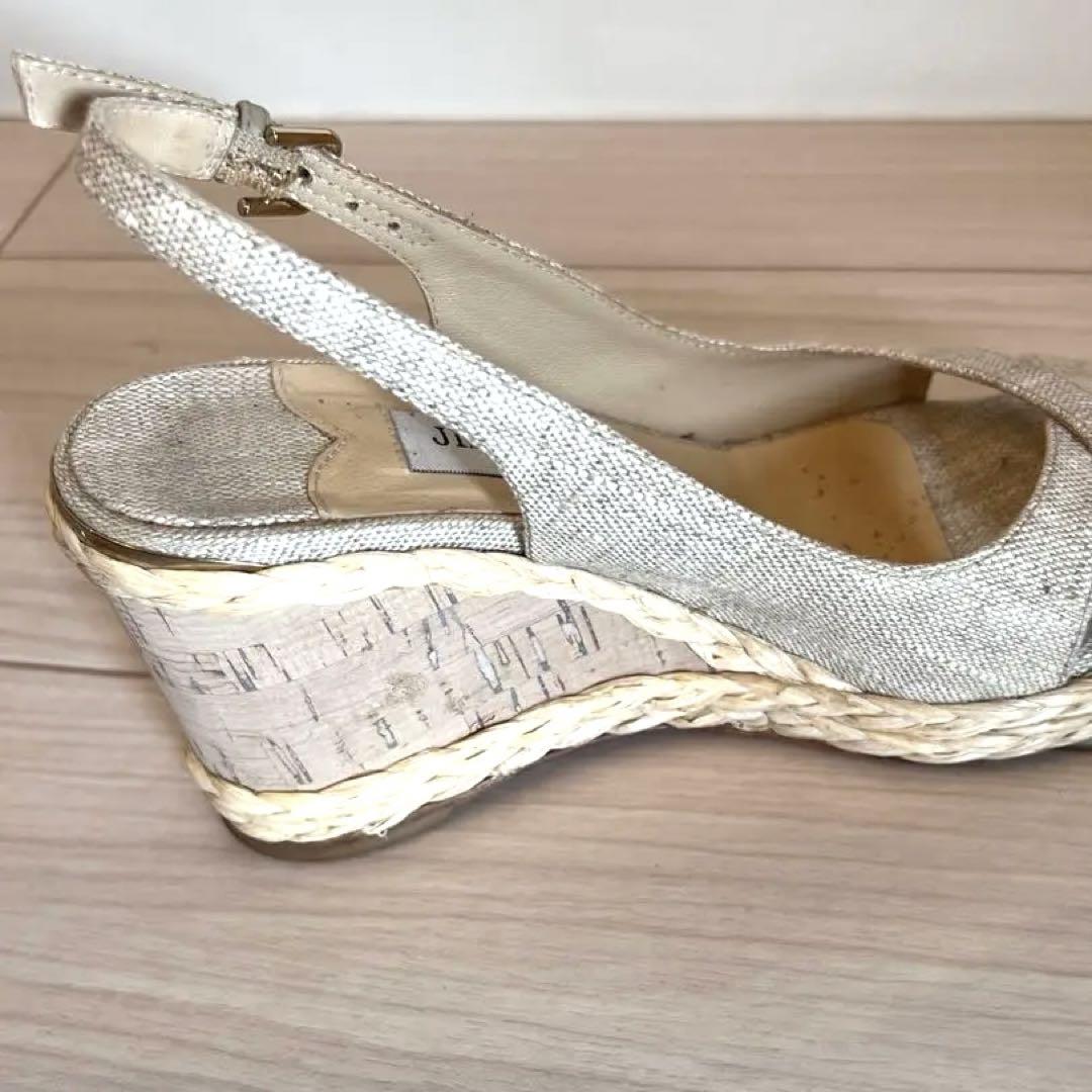 JIMMY CHOO ジミーチュウ サンダル ベージュ 麻 34 21cm