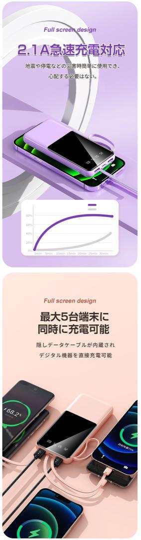 4色各1台　50000mAh大容量 急速充電 薄型モバイルバッテリー PSE認証