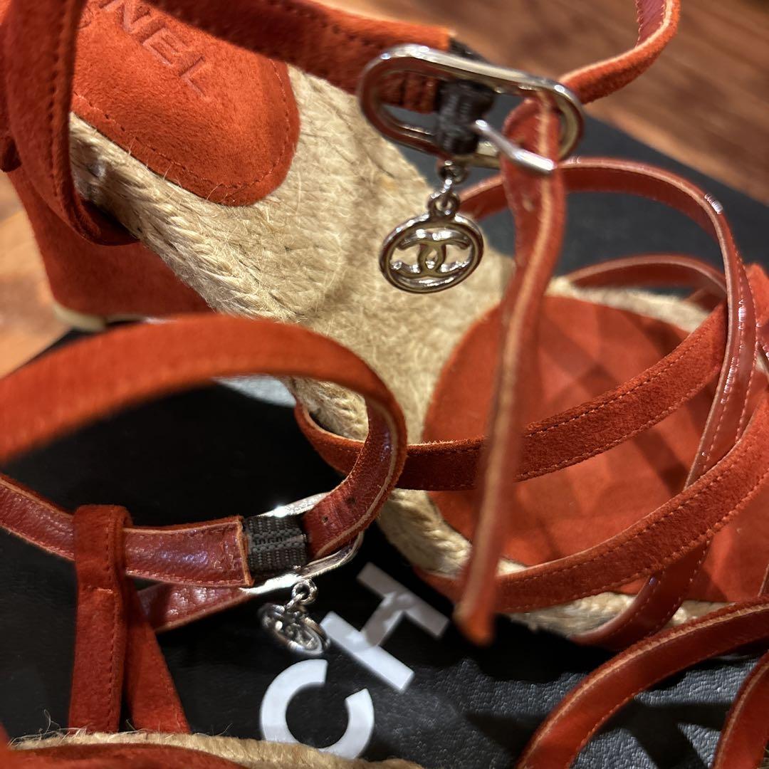 CHANEL＊箱付き　ダークオレンジ　ウェッジサンダル