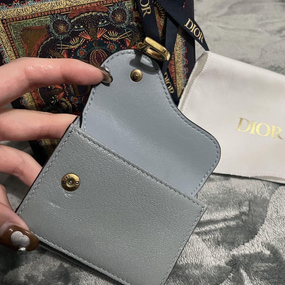 【DIOR】 SADDLE コンパクトウォレット　三つ折り財布　水色