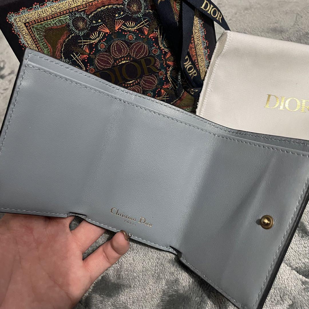 【DIOR】 SADDLE コンパクトウォレット　三つ折り財布　水色