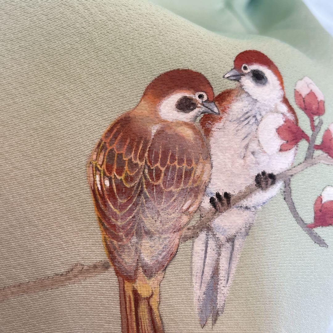 訪問着 フルセット 春待ちの梅景色 雀 梅 手書き 天満宮 着物 I3