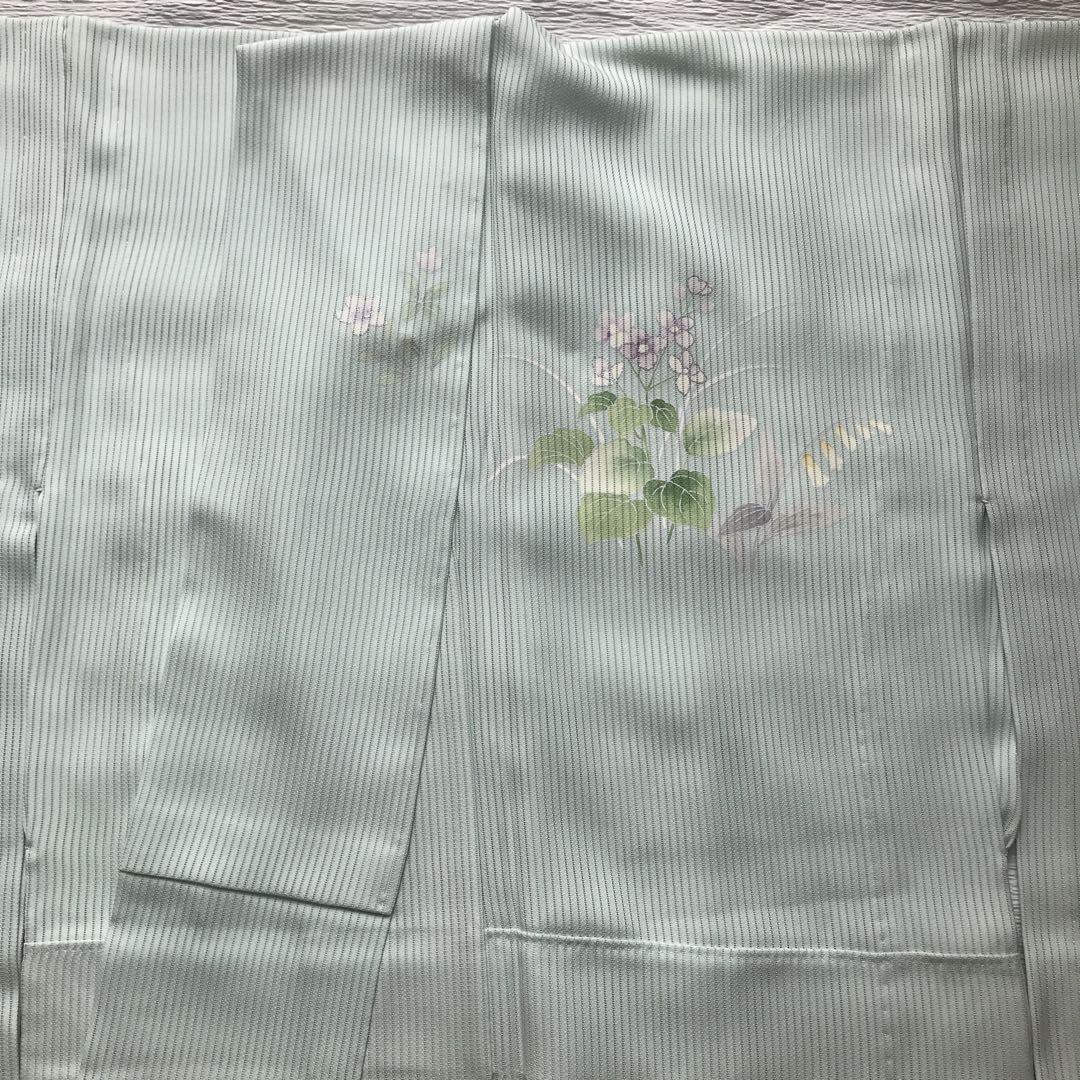 未使用 東京ますいわ屋　夏物　しつけ糸付　訪問着　銀駒刺繍　裄67 縦絽