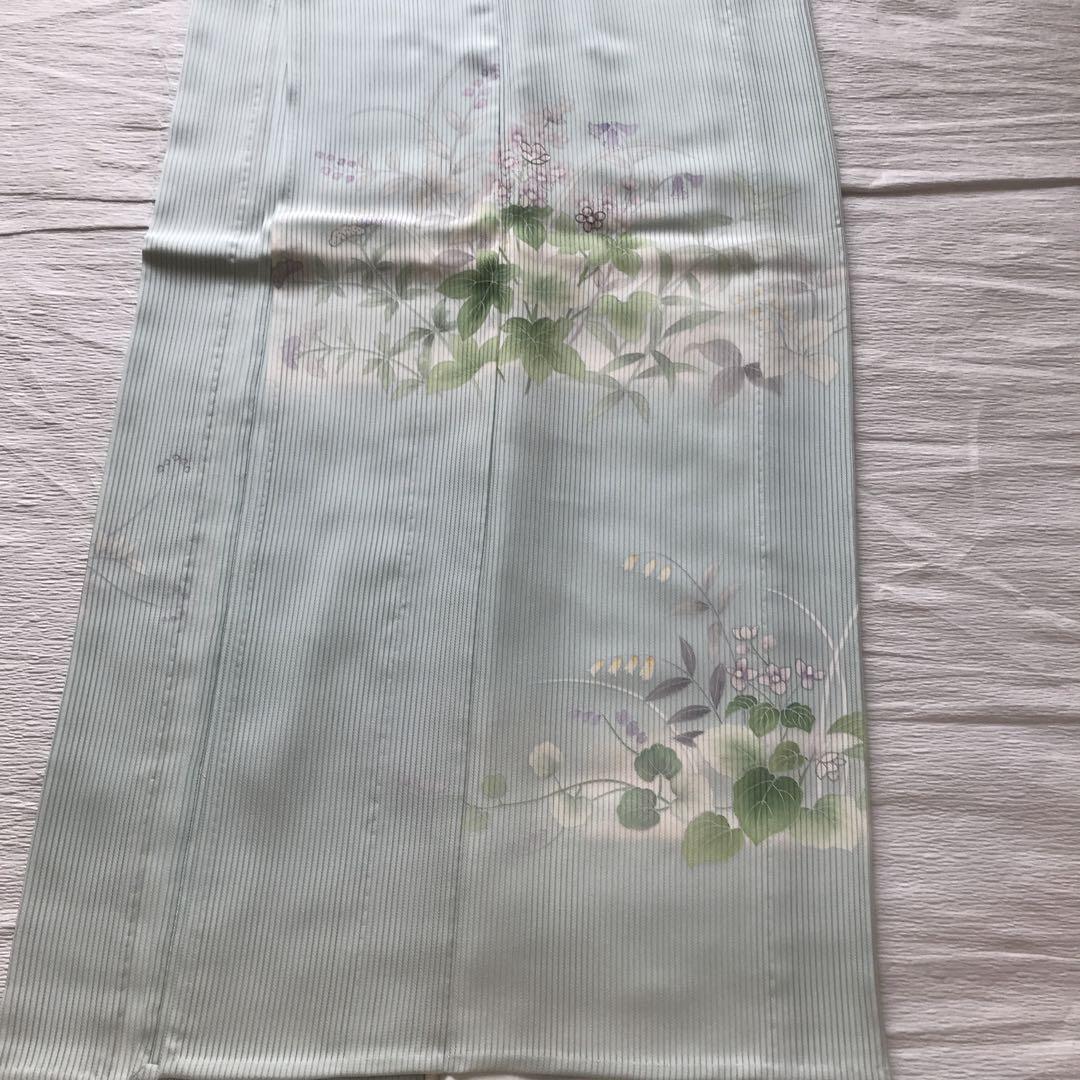 未使用 東京ますいわ屋　夏物　しつけ糸付　訪問着　銀駒刺繍　裄67 縦絽
