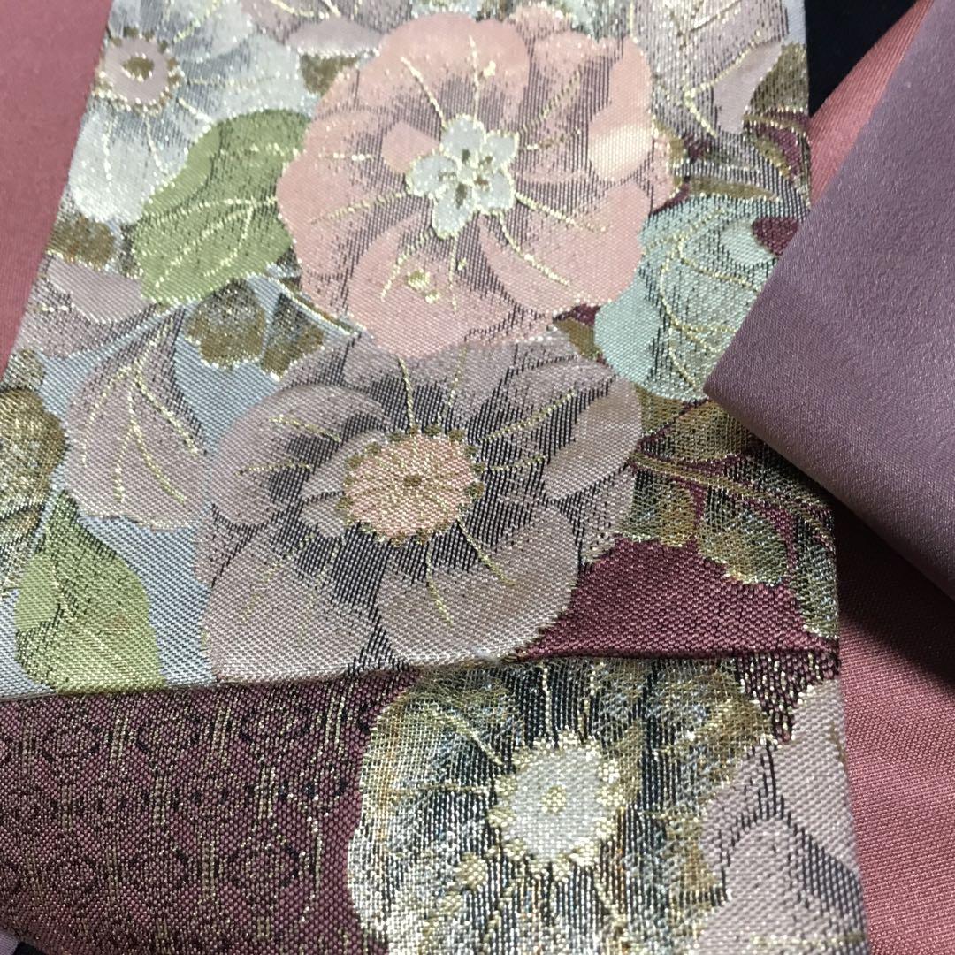 彩　濃紺化繊生地と辻ヶ花袋帯から着物リメイク❣️羽衣付♪
