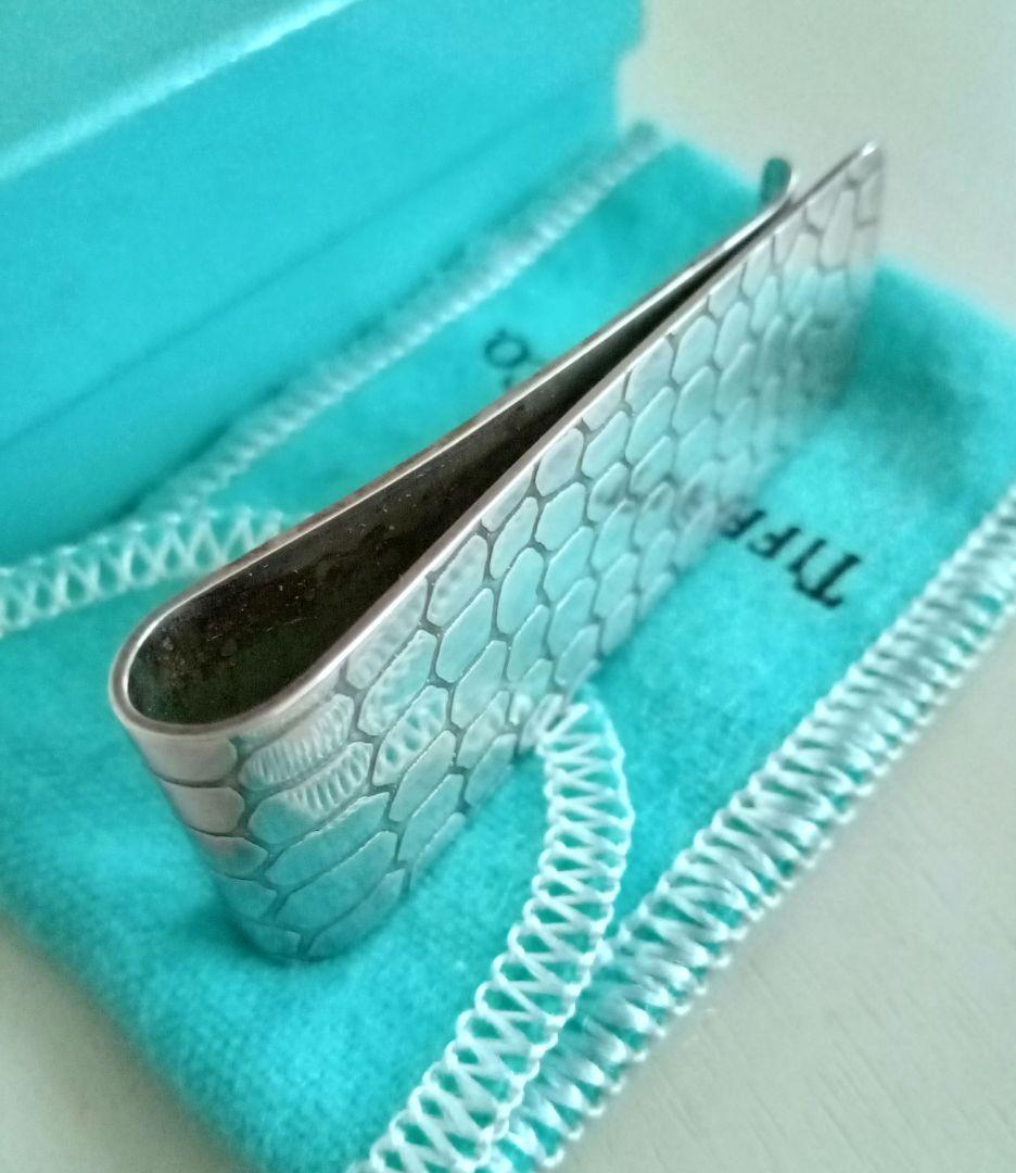 #102 Tiffany&co. ティファニー クロコ型押し マネークリップ 希少 Tiffany & Co シルバー製 両面 クロコダイル柄