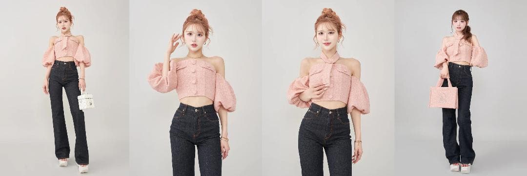 ダーリッチ darich ホルターネックオフショルツイードトップス ピンク ダーリッチ darich ホルターネックオフショルツイードトップス ピンク