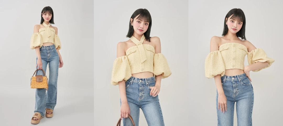 ダーリッチ darich ホルターネックオフショルツイードトップス ピンク ダーリッチ darich ホルターネックオフショルツイードトップス ピンク