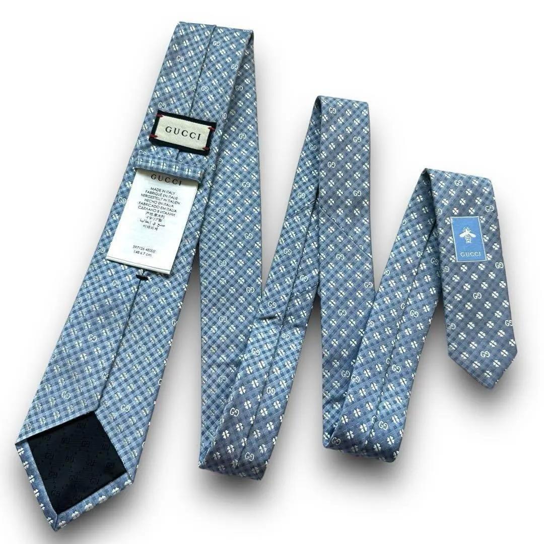 未使用級美品✨現行タグ✨GUCCI ネクタイ　グッチ　GG柄　クローバーナロー
