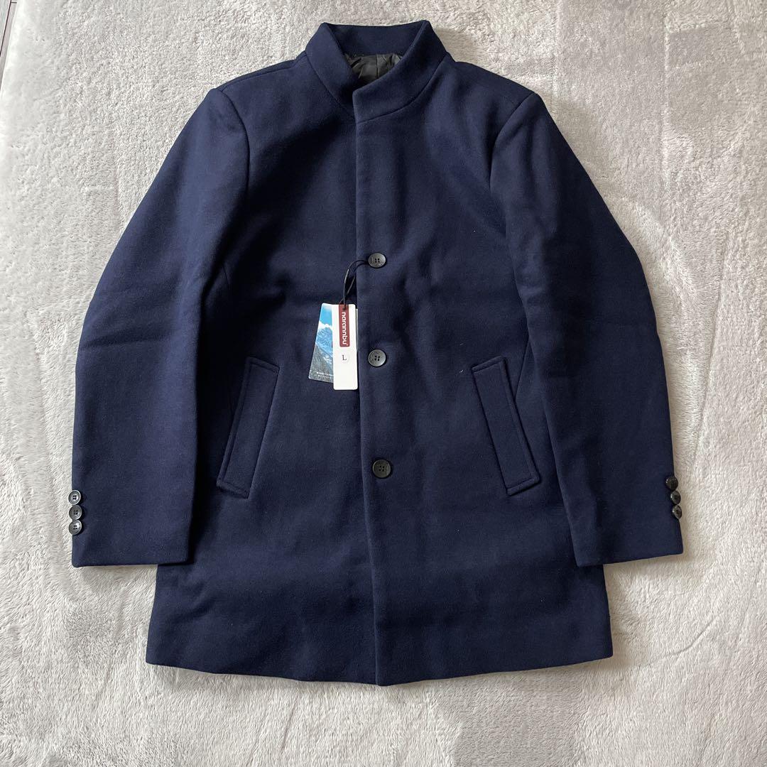 ✨メンズコート ネイビー Ｌサイズ 175/92A 立ち襟 ウール 通勤