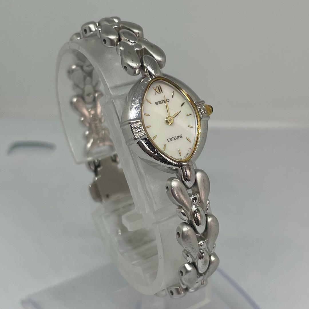 希少】SEIKO エクセリーヌ 2Pダイヤ シェル文字盤 オーバル