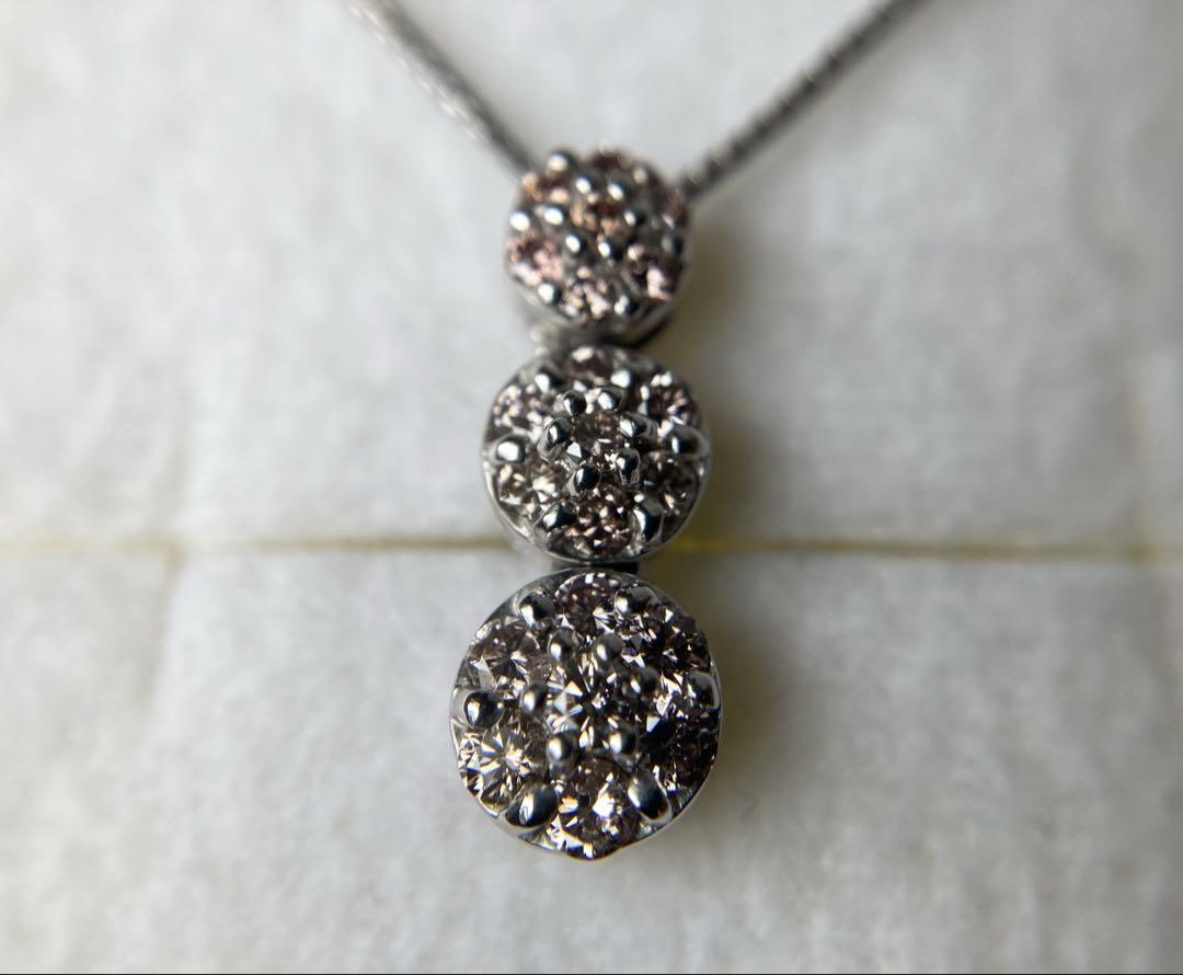 0.5ct パヴェ　ピンクダイヤモンド　トリロジー　ゴールドネックレス　k18