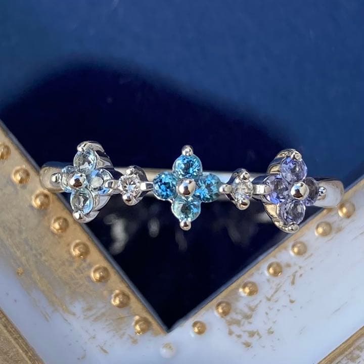ダイヤモンド リング タンザナイト ブルートパーズ アクアマリン K18WG ダイヤモンド
