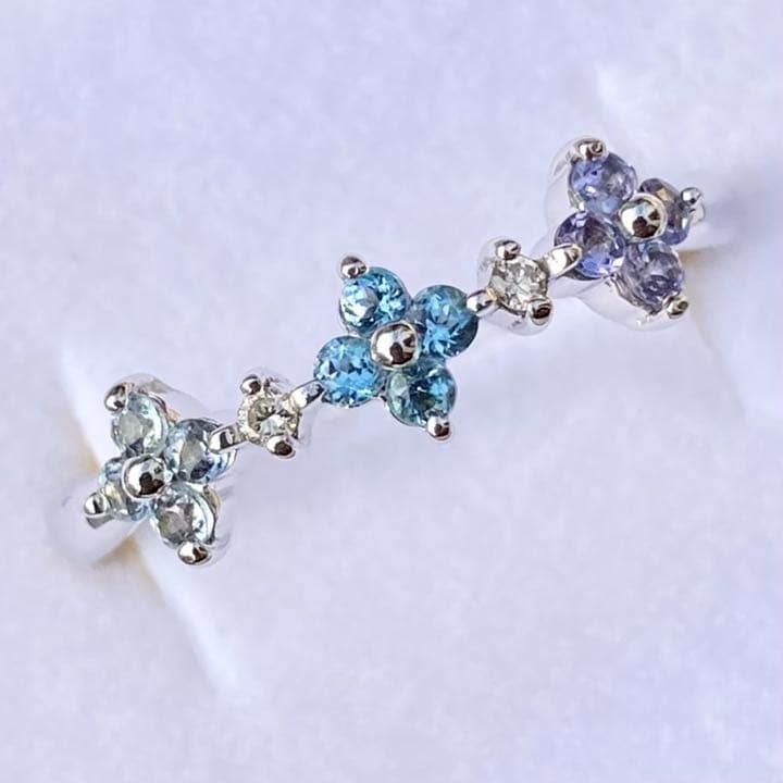 ダイヤモンド リング タンザナイト ブルートパーズ アクアマリン K18WG ダイヤモンド