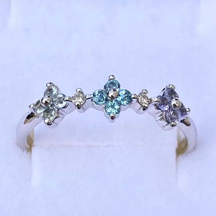 ダイヤモンド リング タンザナイト ブルートパーズ アクアマリン K18WG ダイヤモンド