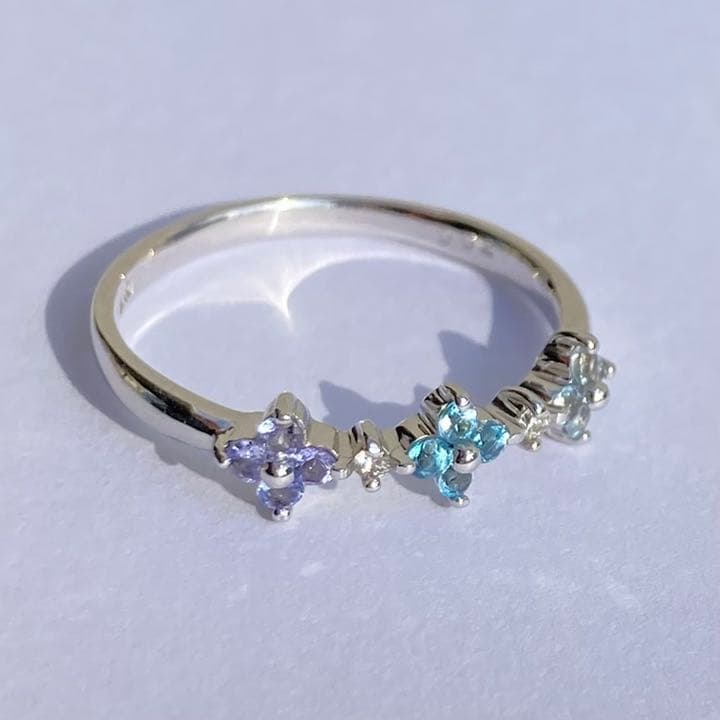 ダイヤモンド リング タンザナイト ブルートパーズ アクアマリン K18WG ダイヤモンド