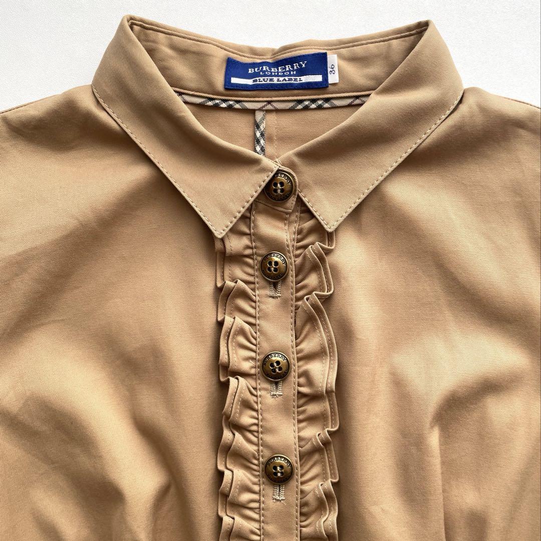 極美品】BURBERRY BLUE LABEL 胸元フリルワンピース ギャザー