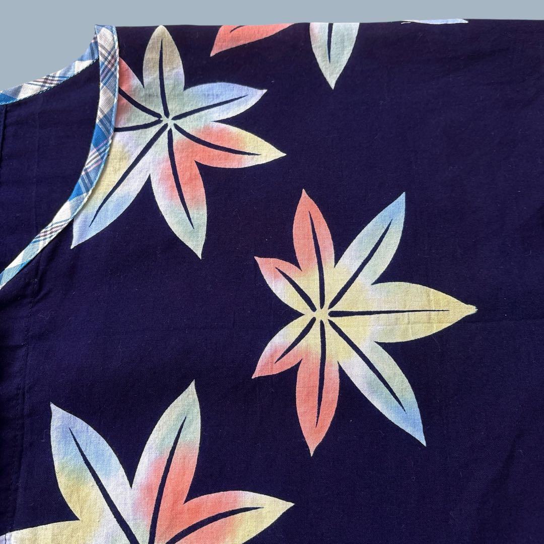 (う23) 光と影を纏う✨花と縞が織りなす浴衣リメイクワンピース