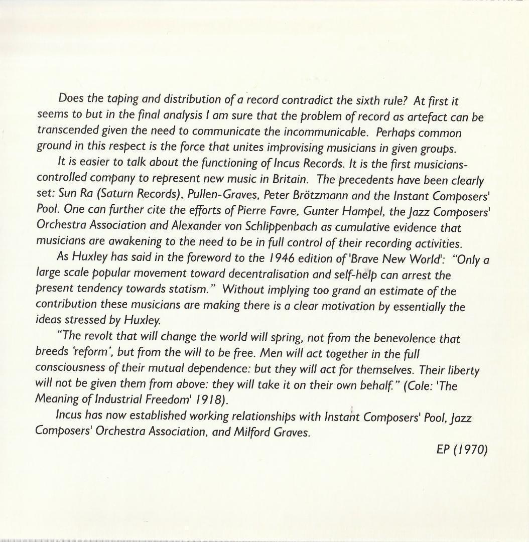 その他 Evan Parker :The Topography Of The Lungs