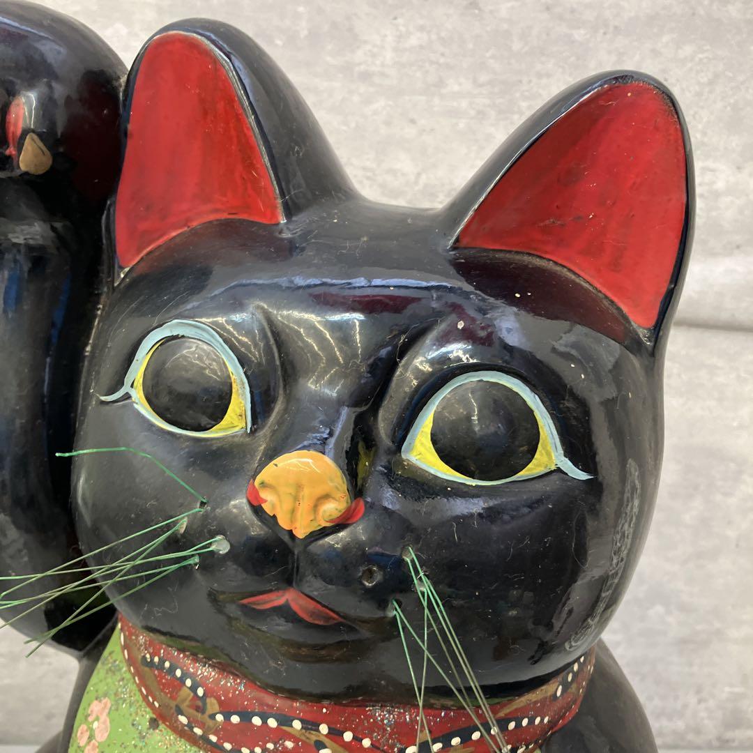 昭和レトロ 陶器製 貯金箱 黒猫 大型招き猫 まねきねこ 億万両 古道具オブジェ 昭和レトロ 陶器製 貯金箱 黒猫 大型招き猫 まねきねこ 億万両