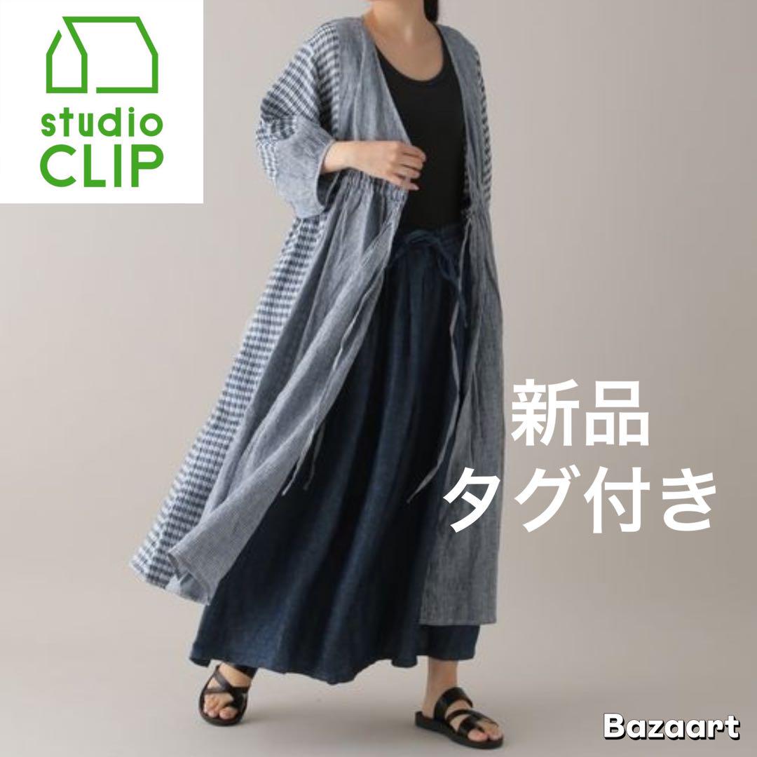 natural by clipリネンチェック切替カシュクールワンピース麻100