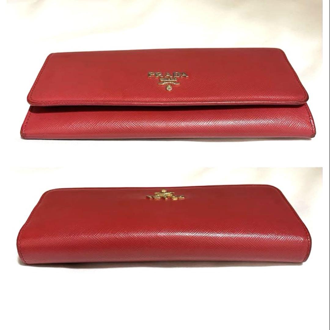 PRADA】 化粧箱付き◇赤レッド◇サフィアーノレザー◇ゴールドロゴ