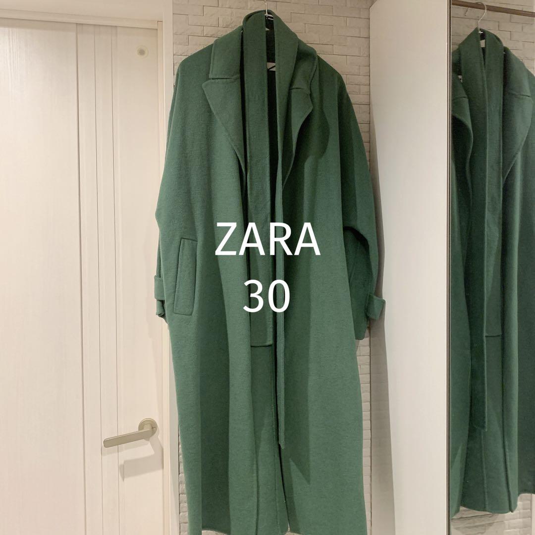 ZARA グリーン ロングコート　羊毛混　ほぼ未使用　30