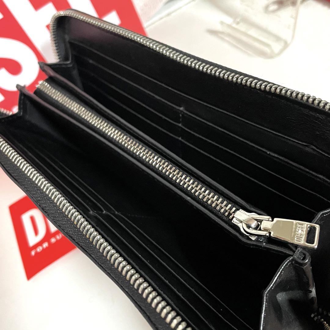 DIESEL⚡︎オーバルD 長財布　ラウンドファスナー　メタルロゴ　ブラック厚さ約25cm