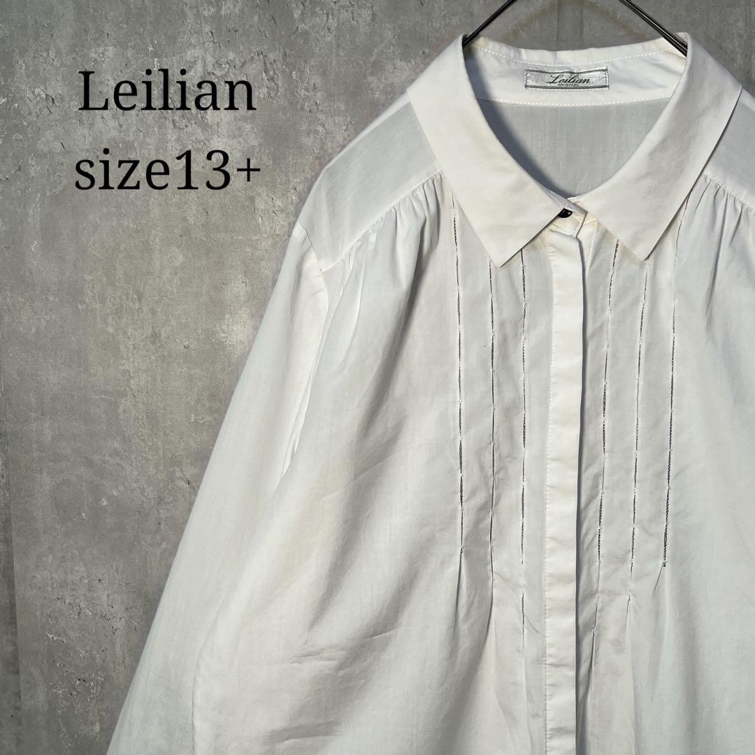 Leilian レリアン メタルビーズ刺繍 シャツブラウス 大きい13+サイズ