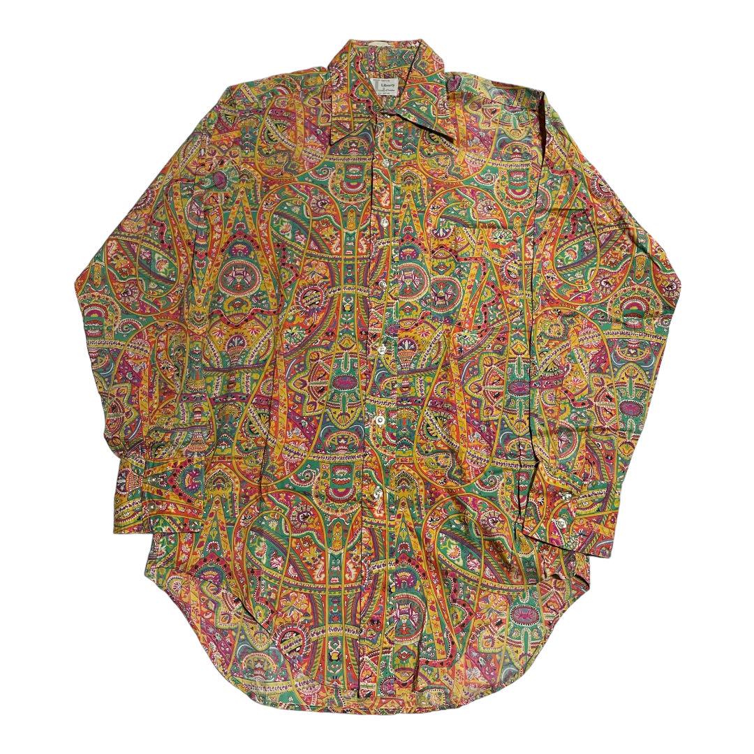 70s Liberty of London 長袖シャツ　総柄　幾何学模様　ボロ