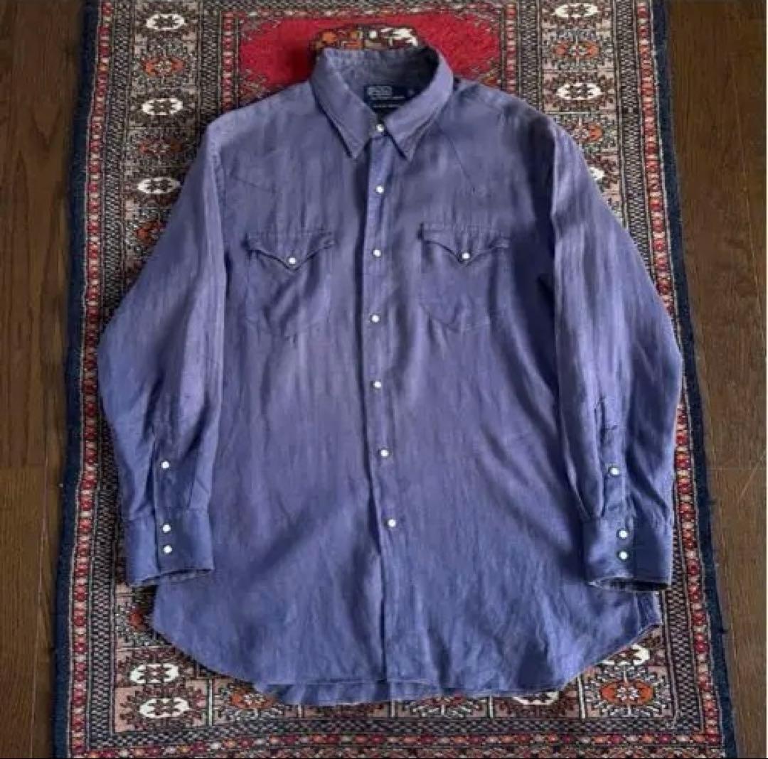 90s Polo by Ralph Lauren リネン ウエスタンシャツXL LL